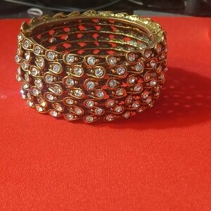 Women bracelet dark gold tone and crystal stones
